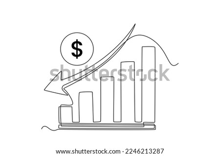 Single one line drawing growth finance diagram with arrow going down. Economics and Business Concept. Continuous line draw design graphic vector illustration.
