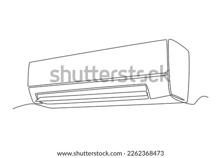 Single one line drawing  air conditioner installation on the wall. Electricity home appliance concept. Continuous line draw design graphic vector illustration.