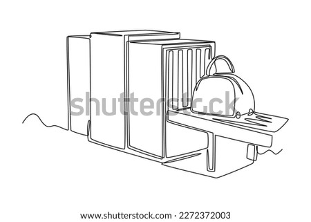 Continuous one line drawing the x-ray scan in the airport terminal, checking the bags with luggage motion . airport activities concept. Single line draw design vector graphic illustration.