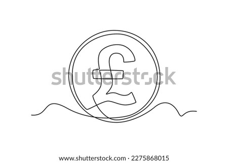 Single one-line drawing pound sterling coin currency from England. Country currency concept continuous line draw design graphic vector illustration