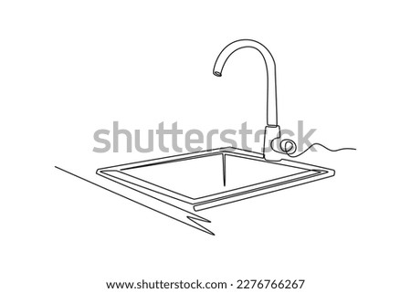 Single one-line drawing sink tap for washing in the kitchen. Kitchen room concept continuous line draw design graphic vector illustration