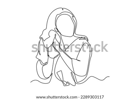 Single one line drawing woman drying his hair with towel. Bathroom activities concept. Continuous line draw design graphic vector illustration.