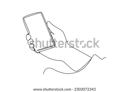 Continuous one line drawing Happy people showing mobile phone screens. Holding smartphone. Smartphone concept. Single line draw design vector graphic illustration.