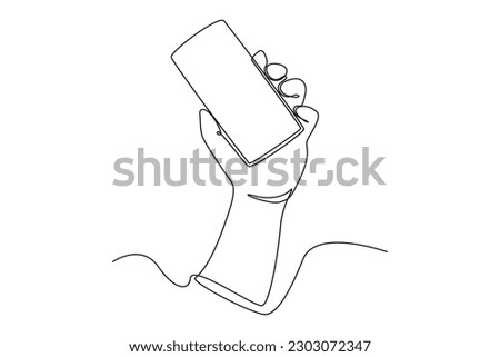 Continuous one line drawing Happy people showing mobile phone screens. Holding smartphone. Smartphone concept. Single line draw design vector graphic illustration.