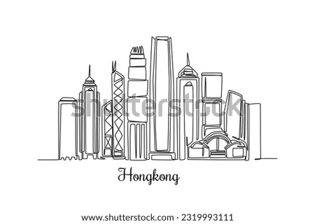 Single one line drawing Hongkong skyline. City concept. Continuous line draw design graphic vector illustration.