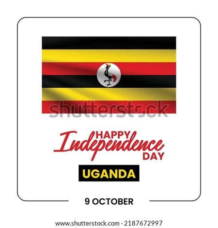 Uganda happy independence day greeting card, banner vector illustration. Ugandan national holiday 9th of October design element with 3D waving flag on flagpole
