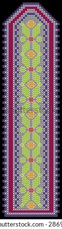Bookmark. Software created image of cross stitched needlework. Background color is optional.