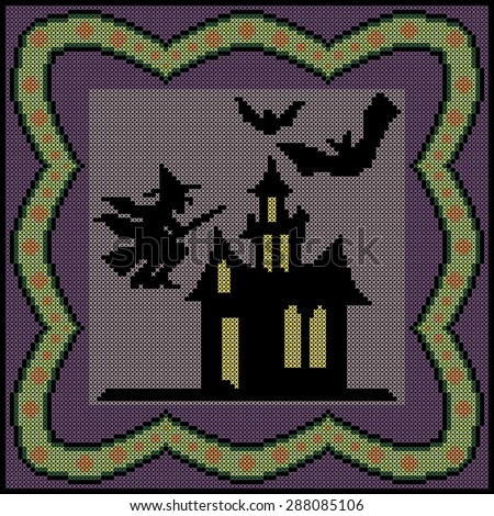 Halloween. Software created image of cross stitched needlework. Background color is optional.