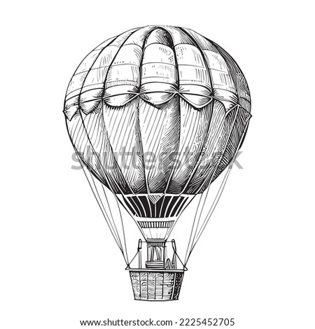 Hot air balloon aerostat sketch hand drawn Vector illustration.