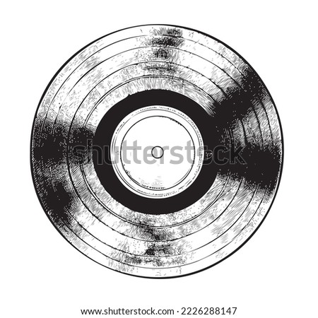 Vinyl record disc hand drawn engraving style sketch Vector illustration.