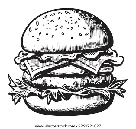 Double burger fast food hand drawn sketch Vector illustration