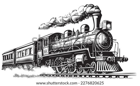 Retro Steam Train hand drawn sketch illustration