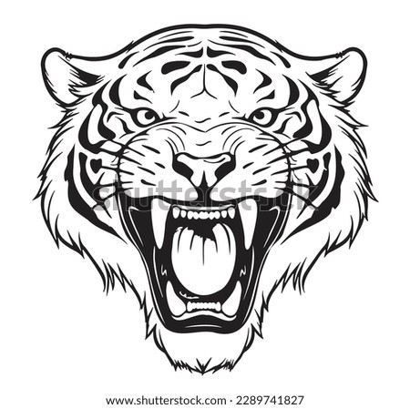 Angry tiger head hand drawn sketch illustration Wild animals