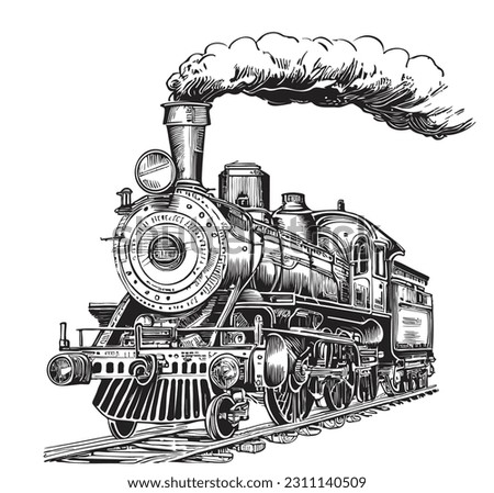 Steam locomotive vintage ,hand drawn sketch in doodle style illustration