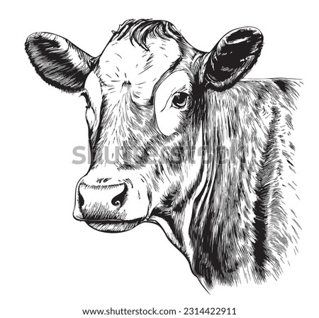 Cow face detailed hand drawn sketch illustration Farming