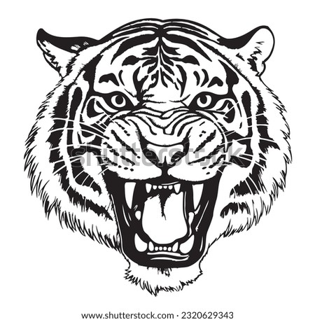 Tiger head growling sketch hand drawn in doodle style illustration
