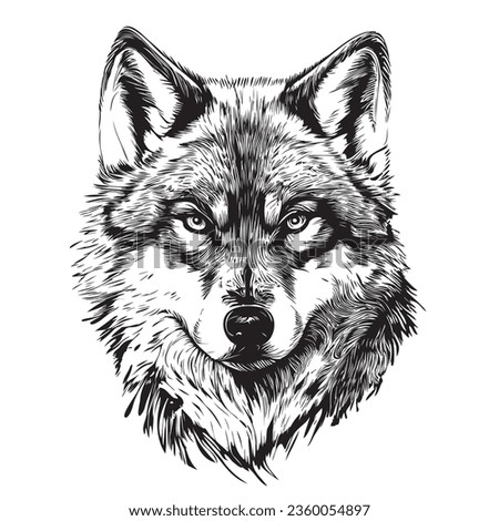 Wolf face realistic hand drawn sketch illustration Wild animals