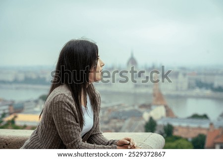 Similar – Image, Stock Photo View of authentic balcony. Carpets hang on balcony in the sun. Facade of residential building, copy space