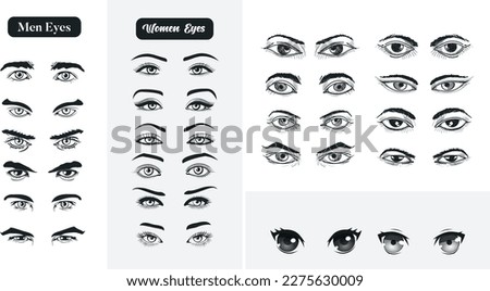 men and women black and white eye | vector eye set| open eye | close eyes| eyes vector art| eyes| closed eye| icon set| eyebrows | eyes icon| Detailed vector art