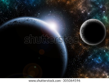 Planet in Space with light