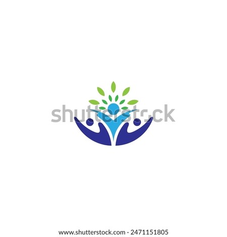 health loving person logo with natural leaf combination in flat vector design style