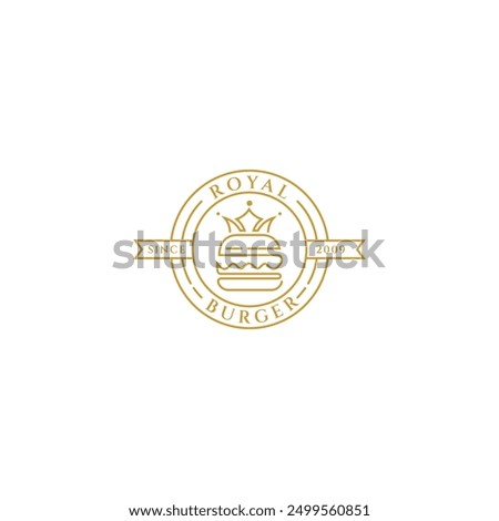 burger with crown logo in luxury gold emblem line art design style