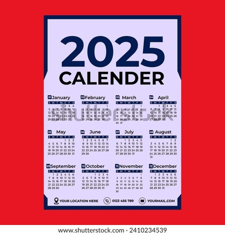 2025 calendar template design vector calendar download full year calendar for business promotion