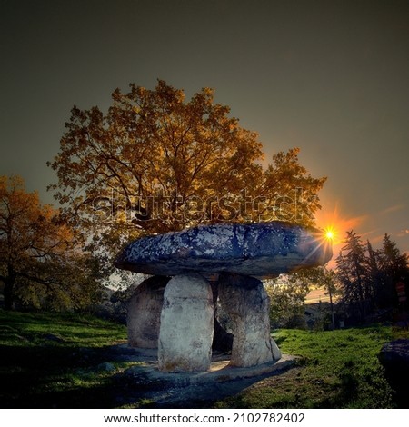 Megalithic stone in the sunset of a town Draguignan 商業照片 © 