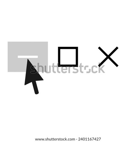 Black cursor on squared minimize icon with maximize and close x next to it, isolated on white background.