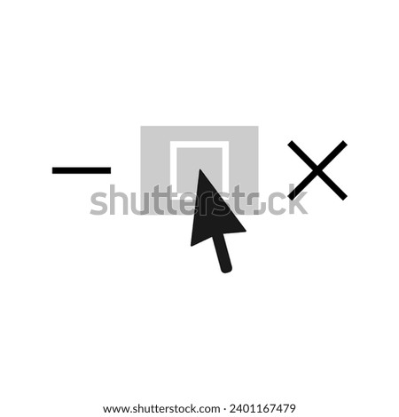 Black cursor on squared maximize icon with close x and minimize next to it, isolated on white background.