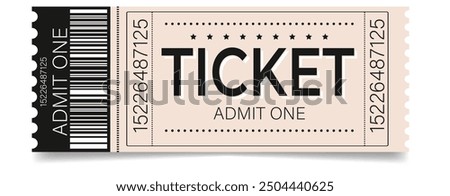 Horizontal ticket with barcode and sharp corners. EPS