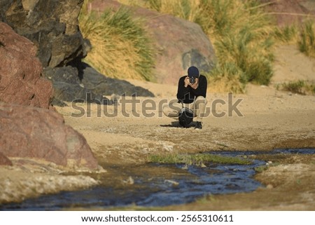 Similar – Image, Stock Photo Unrecognizable man with photo camera on road
