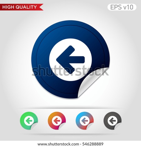 Colored icon or button with left arrow symbol with background.