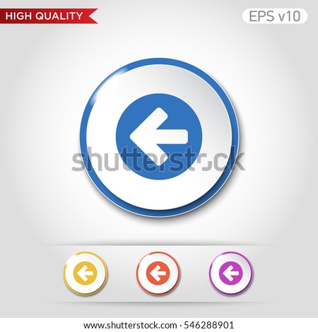 Colored icon or button with left arrow symbol with background.