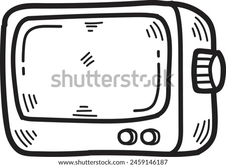 A cartoon drawing of a microwave oven with a black background. The microwave is turned off and has a white knob