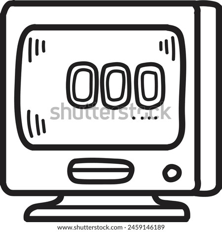 A cartoon drawing of a microwave oven with a black background. The microwave is turned off and has a white knob