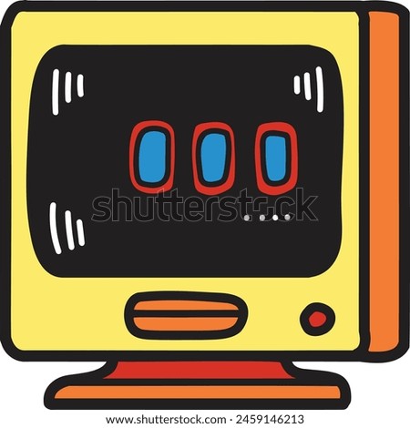 A cartoon drawing of a microwave oven with a black background. The microwave is turned off and has a white knob