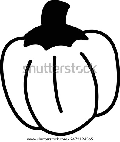 A black and white drawing of a pepper. The pepper is cut off at the top and has a stem