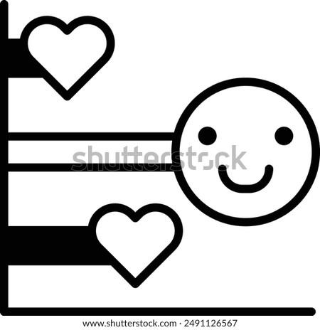 A smiling face with a heart on the left side and another heart on the right side. The image conveys a positive and happy mood