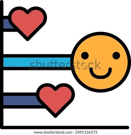 A smiling face with a heart on the left side and another heart on the right side. The image conveys a positive and happy mood