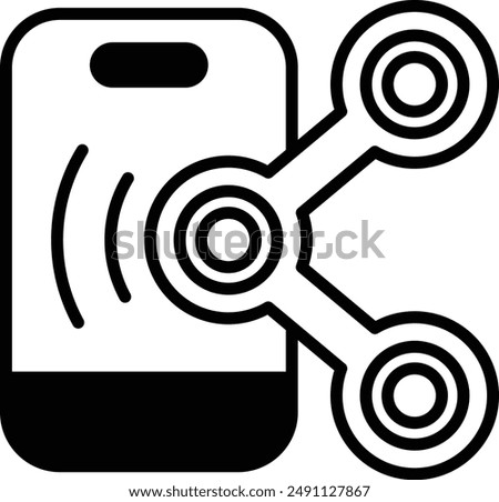 A phone with a black background and three circles on it. The circles are connected to each other and the phone