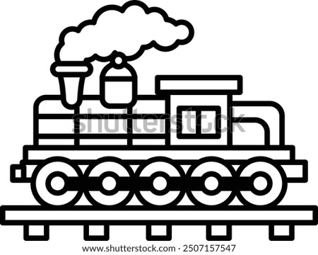 A black and white train with a steam engine. The train is on a track and has a lot of detail