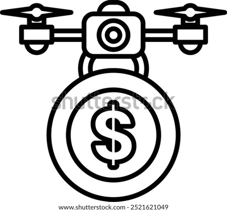 A circle with a dollar sign in the middle. The image is of a drone with a camera attached to it