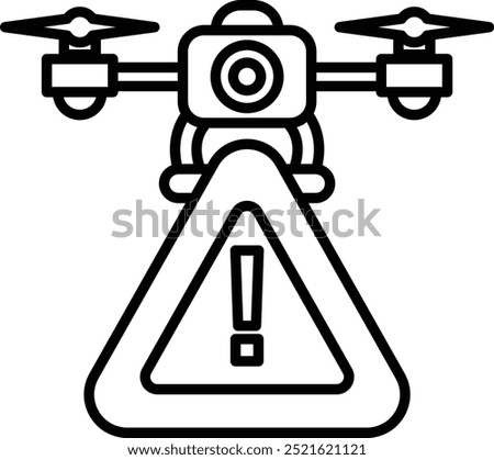 A black and white triangle with a exclamation point on it. The image is of a drone with a camera on it