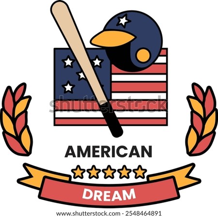 A baseball logo with a bat and a helmet on top of an American flag