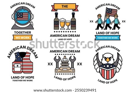 A set of different American dream badges