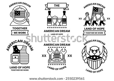 A set of different American dream badges