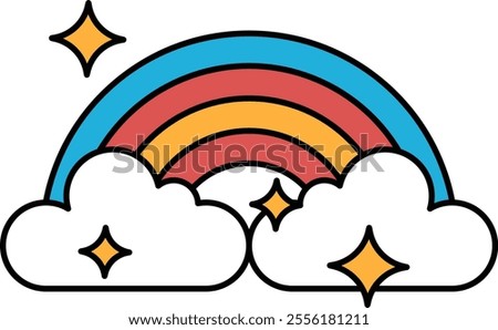 A rainbow with a cloud in the background. The rainbow is bright and colorful, and the cloud adds a sense of depth and atmosphere to the scene