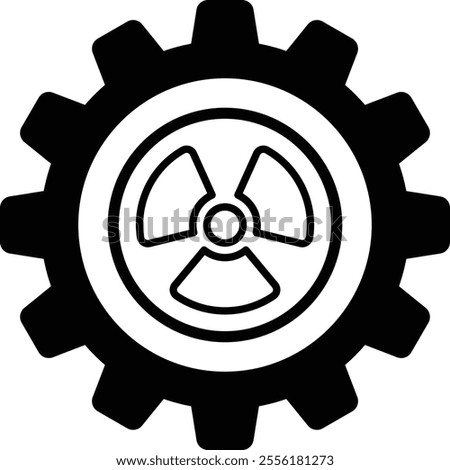 A graphic of a gear with a radioactive symbol in the middle