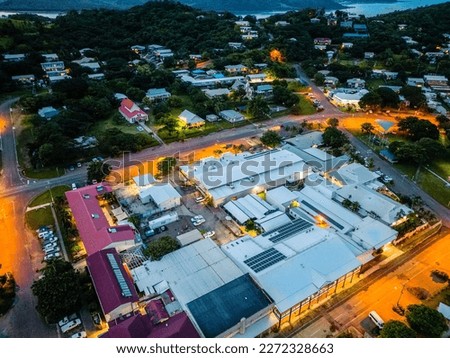 Similar – Image, Stock Photo Sunset on Thursday Island. In the golden glow, the water shines. In front a group of trees and behind a small island with passage to the sea.